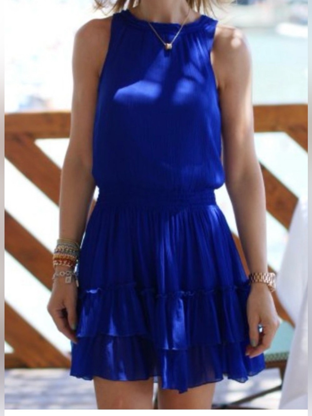 Zara Royal Blue Sleeveless Smocked Tiered Mini Dress